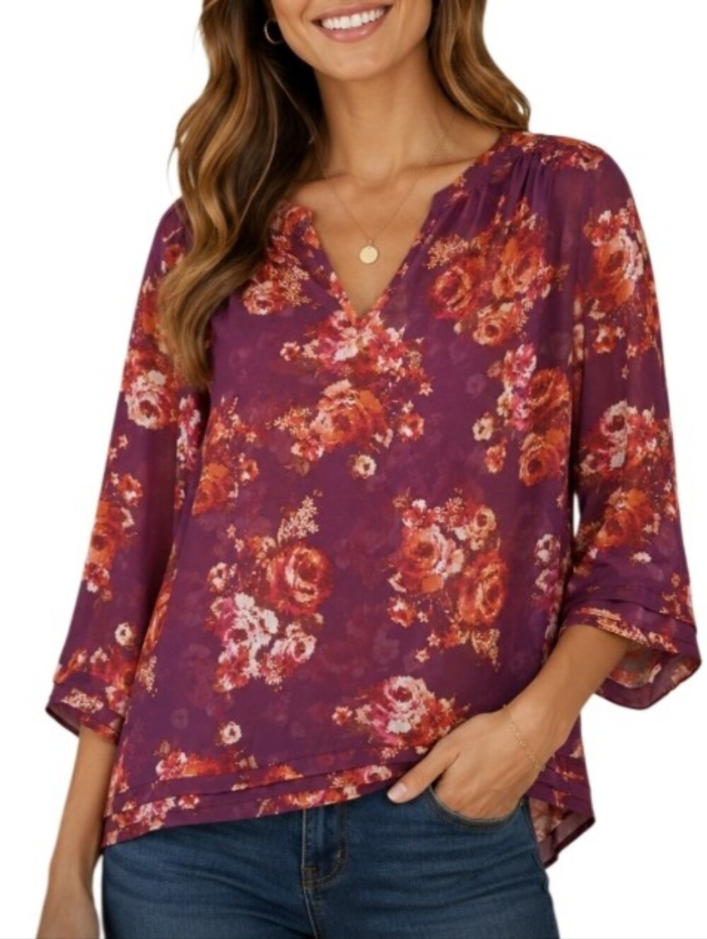 Kut from the Kloth Floral Semi-Sheer Popover Top
